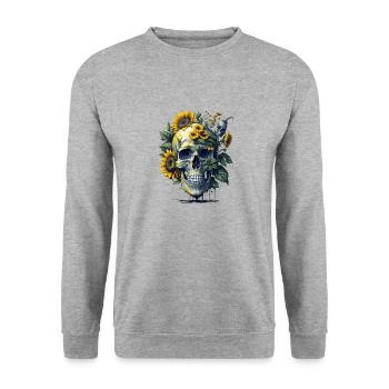 Sunflower Skull - Sweat-shirt Unisexe - gris chiné - Devant - Alina (178cm) & Michal (187cm)