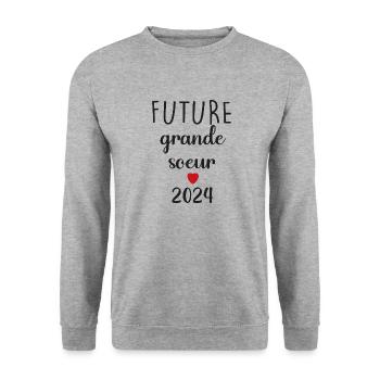 Zukünftige große Schwester - 2024 - Unisex Pullover - Weißgrau meliert - Vorne - Alina (178cm) & Michal (187cm)