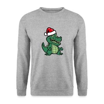 Krokodil Weihnachten - Unisex Pullover - Weißgrau meliert - Vorne - Alina (178cm) & Michal (187cm)