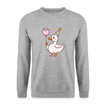 Gans Geburtstag Comic Niedlich - Unisex Pullover - Weißgrau meliert - Vorne - Alina (178cm) & Michal (187cm)