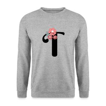 Lettre t fleurs minimalistes - Sweat-shirt Unisexe - gris chiné - Devant - Alina (178cm) & Michal (187cm)
