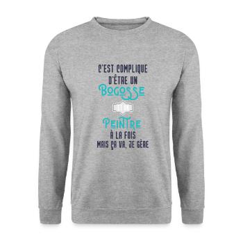 C'est compliqué d'être Bogosse et Peintre - Sweat-shirt Unisexe - gris chiné - Devant - Alina (178cm) & Michal (187cm)