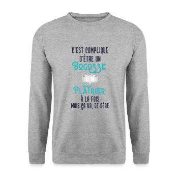 C'est compliqué d'être Bogosse et Plâtrier - Sweat-shirt Unisexe - gris chiné - Devant - Alina (178cm) & Michal (187cm)