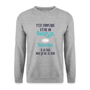 C'est compliqué d'être Bogosse et Boucher - Sweat-shirt Unisexe - gris chiné - Devant - Alina (178cm) & Michal (187cm)