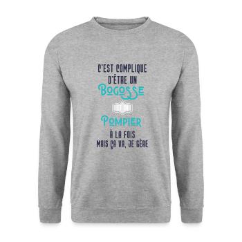 C'est compliqué d'être Bogosse et Pompier - Sweat-shirt Unisexe - gris chiné - Devant - Alina (178cm) & Michal (187cm)