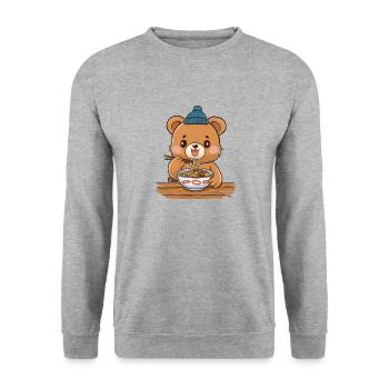Kawaii Bear Eating Ramen - Unisex Sweatshirt - salt & pepper - Front - Alina (178cm) & Michal (187cm)