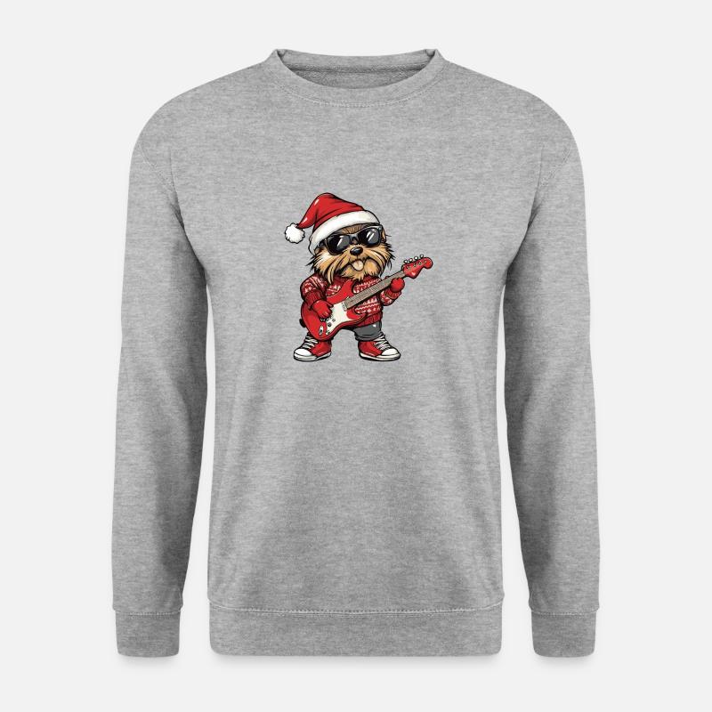 Yorkshire Terrier Hund Weihnachten Rocker Gitarre - Unisex Pullover - Weißgrau meliert