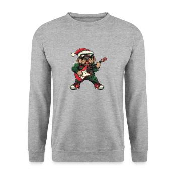 Mastiff Hund Weihnachten Rocker Gitarre - Unisex Pullover - Weißgrau meliert - Vorne - Alina (178cm) & Michal (187cm)