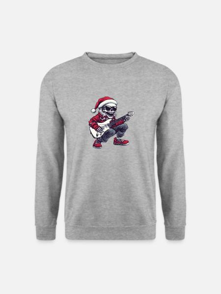 Santa Skelett Weihnachten Rocker Gitarre - Unisex Pullover - Weißgrau meliert
