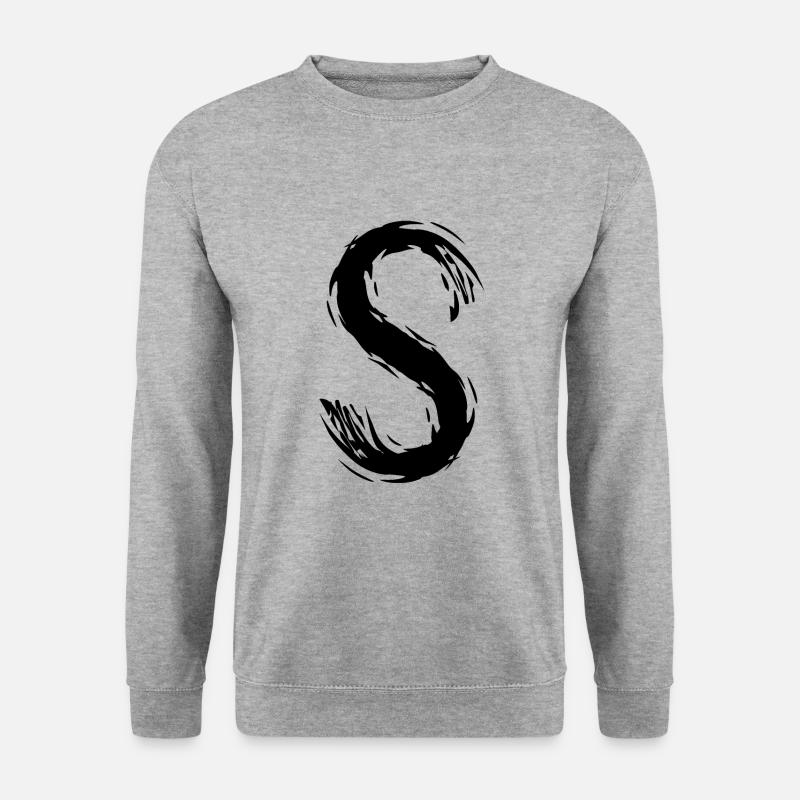 Buchstabe S Schwarz - Unisex Pullover - Weißgrau meliert