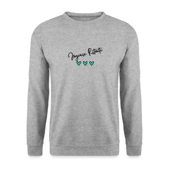 RETRAITE. BONNE RETRAITE. JOYEUSE RETRAITE - Sweat-shirt Unisexe - gris chiné - Devant - Alina (178cm) & Michal (187cm)