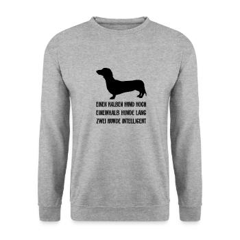 Schlauer intelligenter Dackel ich liebe Dackel - Unisex Pullover - Weißgrau meliert - Vorne - Alina (178cm) & Michal (187cm)