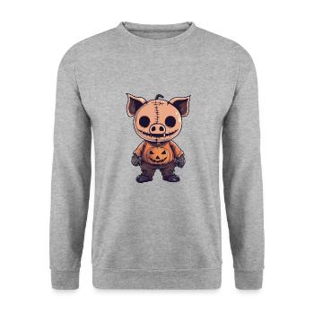 Cochon Halloween Bande dessinée Drôle - Sweat-shirt Unisexe - gris chiné - Devant - Alina (178cm) & Michal (187cm)