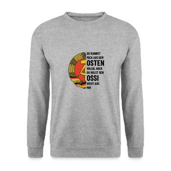 DDR Wappen, Osten, Ossi Geschenk - Unisex Pullover - Weißgrau meliert - Vorne - Alina (178cm) & Michal (187cm)