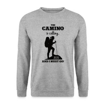 Camino 2025 Pilger Reise Pilgern Jakobsweg Wandern - Unisex Pullover - Weißgrau meliert - Vorne - Alina (178cm) & Michal (187cm)