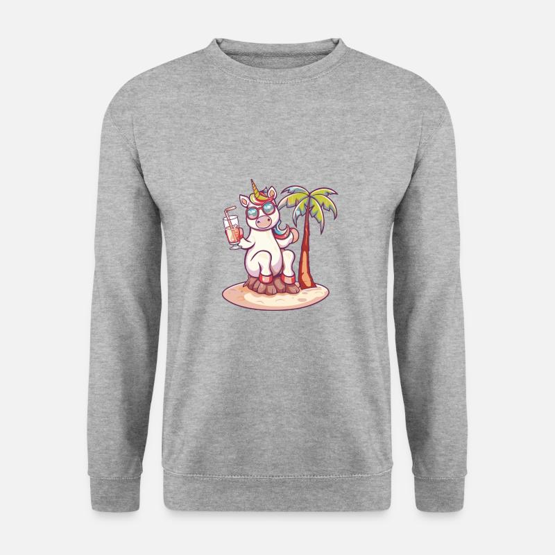 Einhorn Sommer Strand Comic - Unisex Pullover - Weißgrau meliert