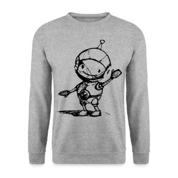 Robot Space - Sweat-shirt Unisexe - gris chiné - Devant - Alina (178cm) & Michal (187cm)