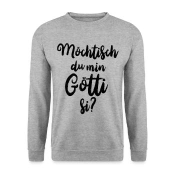 Götti fragen Patenonkel fragen Schweiz Lichtenstei - Unisex Pullover - Weißgrau meliert - Vorne - Alina (178cm) & Michal (187cm)