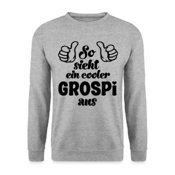 So sieht ein cooler Grospi aus Opi Schweiz Opa - Unisex Pullover - Weißgrau meliert - Vorne - Alina (178cm) & Michal (187cm)