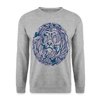 Lion King' Line Art Mandala Design moderne - Sweat-shirt Unisexe - gris chiné - Devant - Alina (178cm) & Michal (187cm)