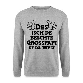 Des isch de beschte Grosspapi Opa Schweiz Opi - Unisex Pullover - Weißgrau meliert - Vorne - Alina (178cm) & Michal (187cm)