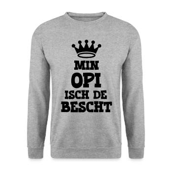 Min Opi isch de bescht Opa Schweiz Grosspapi - Unisex Pullover - Weißgrau meliert - Vorne - Alina (178cm) & Michal (187cm)