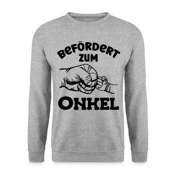 Befördert zum Onkel Du wirst Onkel - Unisex Pullover - Weißgrau meliert - Vorne - Alina (178cm) & Michal (187cm)