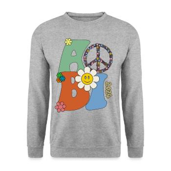 Abi 2024 Groovy Abiball Geschenk - Unisex Pullover - Weißgrau meliert - Vorne - Alina (178cm) & Michal (187cm)