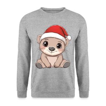 Wombat Weihnachten Süß Niedlich Xmas Weihnachtlich - Unisex Pullover - Weißgrau meliert - Vorne - Alina (178cm) & Michal (187cm)