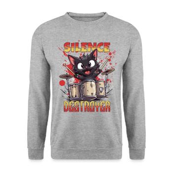 Tambours Tambours Silence Destructeur Chat Drôle - Sweat-shirt Unisexe - gris chiné - Devant - Alina (178cm) & Michal (187cm)