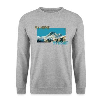 Mein Zuhause Mein Herz "Gran Sasso" - Unisex Pullover - Weißgrau meliert - Vorne - Alina (178cm) & Michal (187cm)
