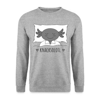 Axolotl Knacksolotl knacken pennen schlafen - Unisex Pullover - Weißgrau meliert - Vorne - Alina (178cm) & Michal (187cm)