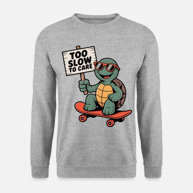 Schildkröte, Turtle -too slow to care Schild - Unisex Pullover - Weißgrau meliert