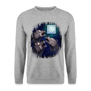 Retro Pixel Art 3 Wolfs Held heult den Mond an - Unisex Pullover - Weißgrau meliert - Vorne - Alina (178cm) & Michal (187cm)