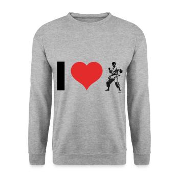 I love Karate - Martial Arts Design - Unisex Pullover - Weißgrau meliert - Vorne - Alina (178cm) & Michal (187cm)