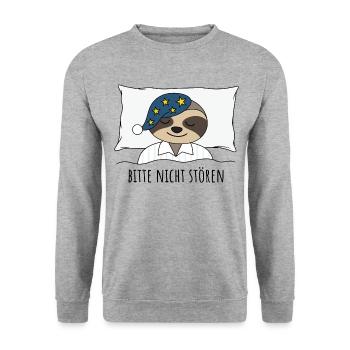 Faultier coole lustige Sprüche Bitte nicht stören - Unisex Pullover - Weißgrau meliert - Vorne - Alina (178cm) & Michal (187cm)