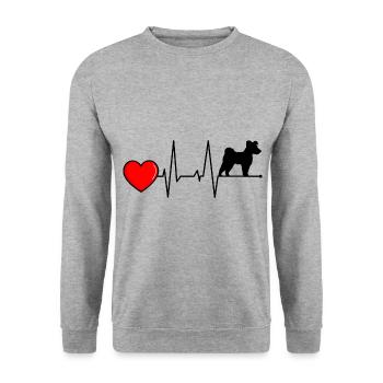 Pumi Hund Mama Herzschlag Schwarz - Unisex Pullover - Weißgrau meliert - Vorne - Alina (178cm) & Michal (187cm)