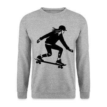 Skateboarding Woman Silhouette Skateboard - Unisex Sweatshirt - salt & pepper - Front - Alina (178cm) & Michal (187cm)