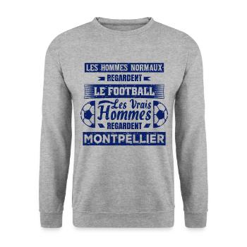 les vrais hommes regardent MONTPELLIER fans club - Sweat-shirt Unisexe - gris chiné - Devant - Alina (178cm) & Michal (187cm)