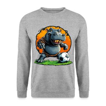 Nilpferde Fussball / Fussballer Nilpferd - Unisex Pullover - Weißgrau meliert - Vorne - Alina (178cm) & Michal (187cm)
