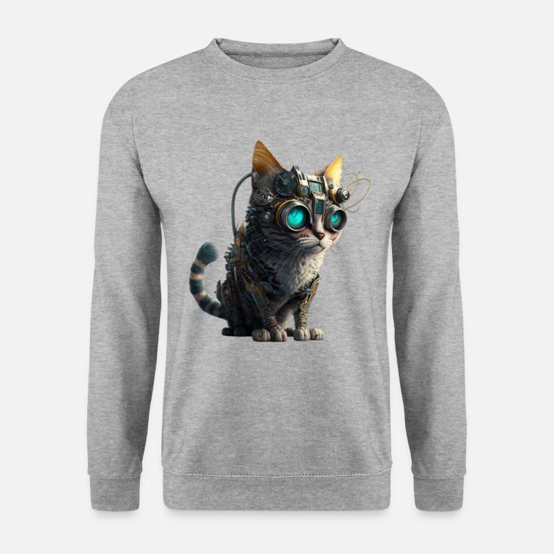 Futuristische Katze - Unisex Pullover - Weißgrau meliert