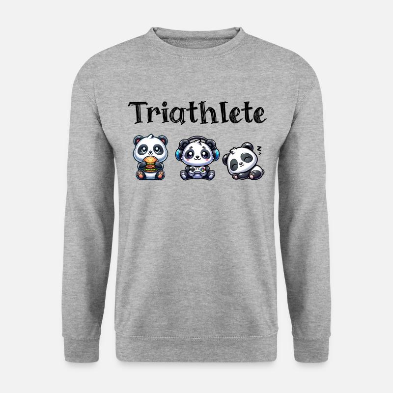 Triathlete Panda - Unisex Pullover - Weißgrau meliert