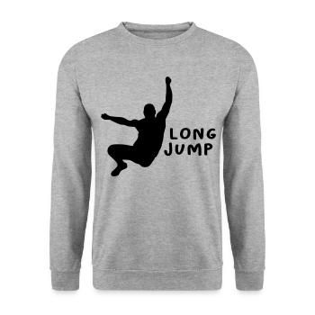 Weitsprung Design Geschenk - Unisex Pullover - Weißgrau meliert - Vorne - Alina (178cm) & Michal (187cm)