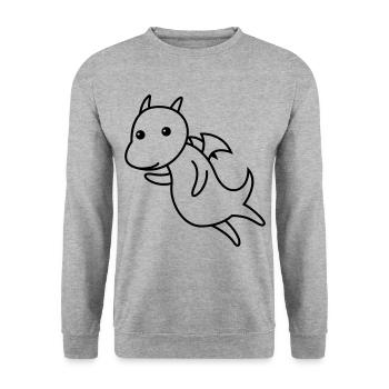 Drache Comic Tier - Unisex Pullover - Weißgrau meliert - Vorne - Alina (178cm) & Michal (187cm)