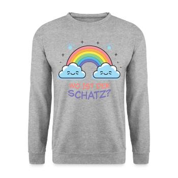 Wo Ist Der Schatz? - Unisex Pullover - Weißgrau meliert - Vorne - Alina (178cm) & Michal (187cm)