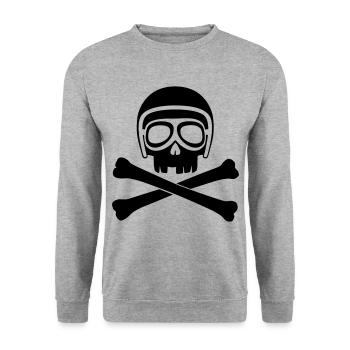 Totenkopf mit Helm und Brille schwarz - Unisex Pullover - Weißgrau meliert - Vorne - Alina (178cm) & Michal (187cm)