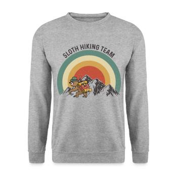 Sloth Hiking Team - Faultier Wandern - Unisex Pullover - Weißgrau meliert - Vorne - Alina (178cm) & Michal (187cm)