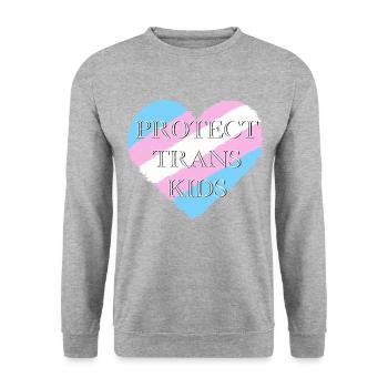 Trans heart - protect trans kids - Unisex Sweatshirt - salt & pepper - Front - Alina (178cm) & Michal (187cm)