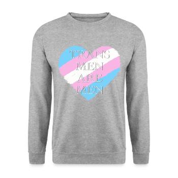 Trans heart - trans men are men - Unisex Sweatshirt - salt & pepper - Front - Alina (178cm) & Michal (187cm)