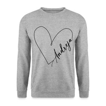 Andreja Name Herzlinie - Unisex Pullover - Weißgrau meliert - Vorne - Alina (178cm) & Michal (187cm)